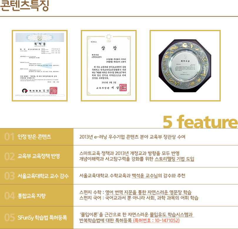 콘텐츠특징 - 에듀모아 스펀지의 5가지 상품특징